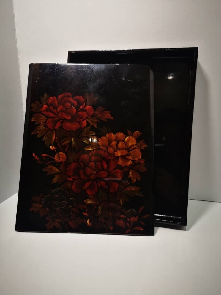 Japanese Lacquered Floral Design Letter Box Lacquerware