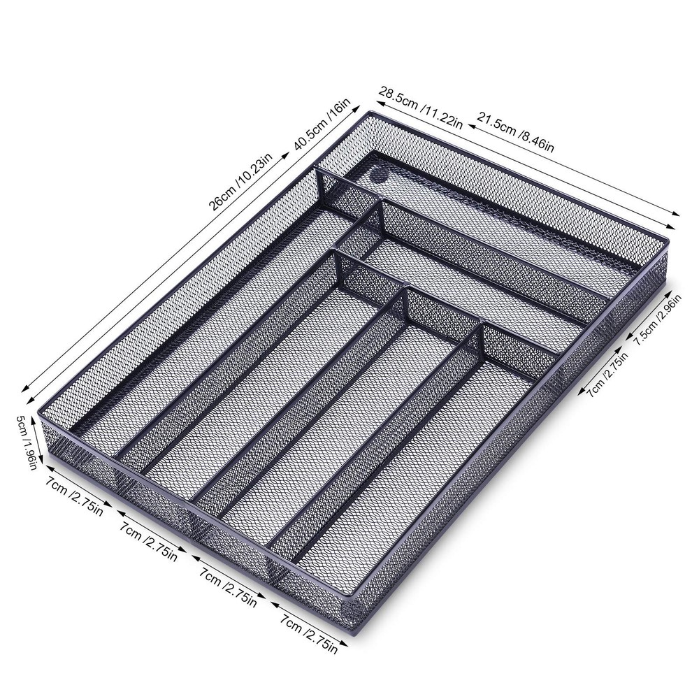 WuGeShop 6 Compartments Metal Mesh Kitchen Flatware Organizer Tray, Silverwar...