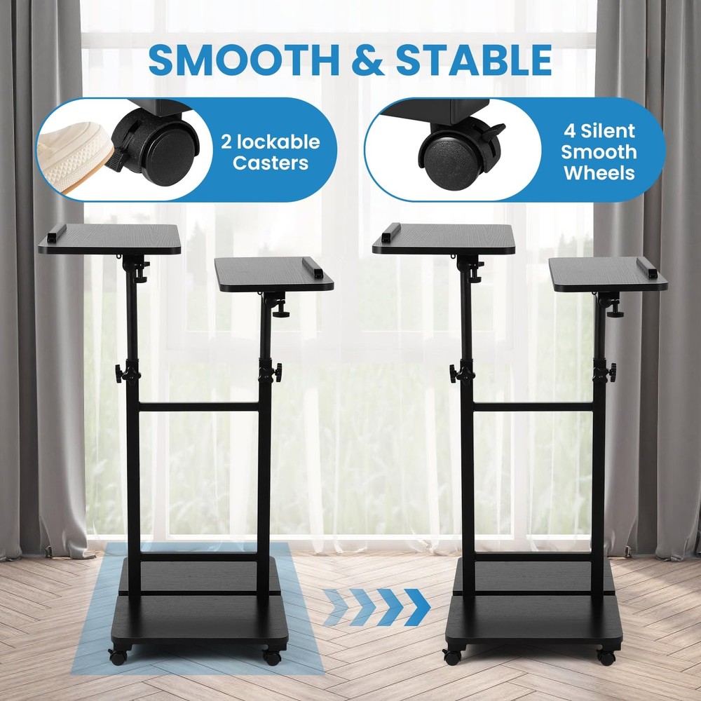 Computer Cart 23.6" Sit-Stand Desk - Height/Angle Adjust, Rolling, No Assembly