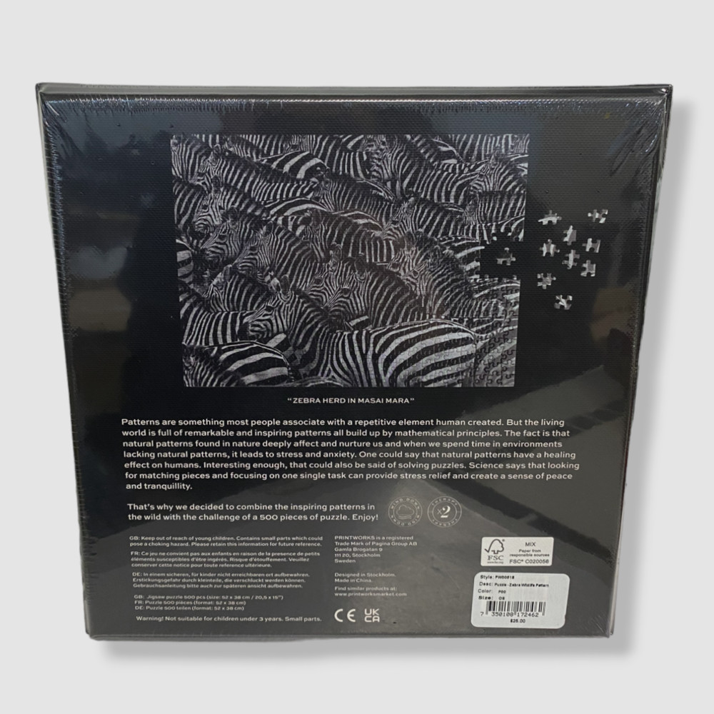 $25 Printworks Wildlife Pattern Zebra 500pc Jigsaw Puzzle