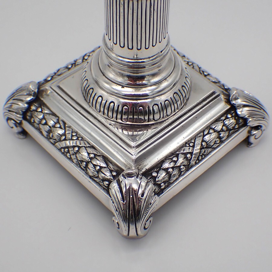 Corinthian Column Candlesticks Pair Portuguese 833 Silver