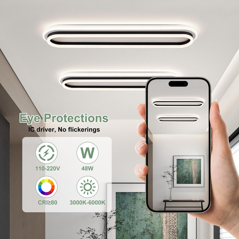 Modern Linear Ceiling Light, 31.5Inch Dimmable LED Flush Mount Ceiling Lamp w...