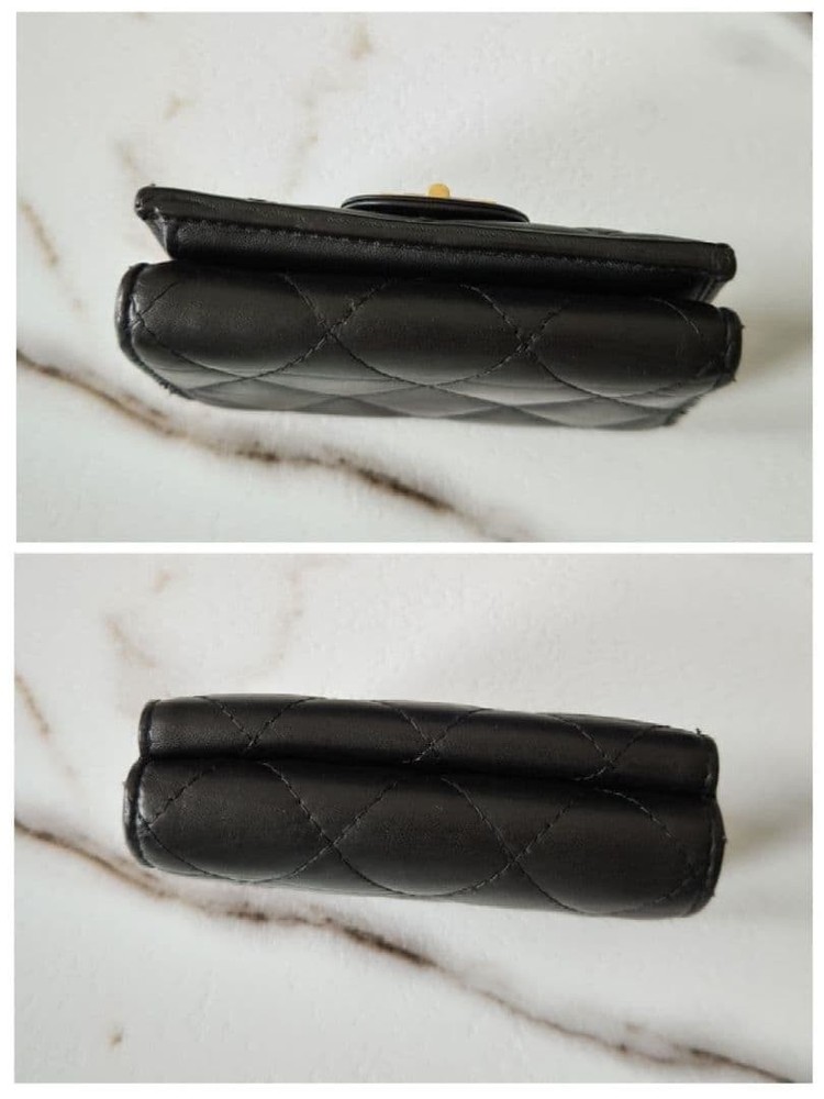 CHANEL Compact Matelassé Tri-Fold Wallet Black Gold