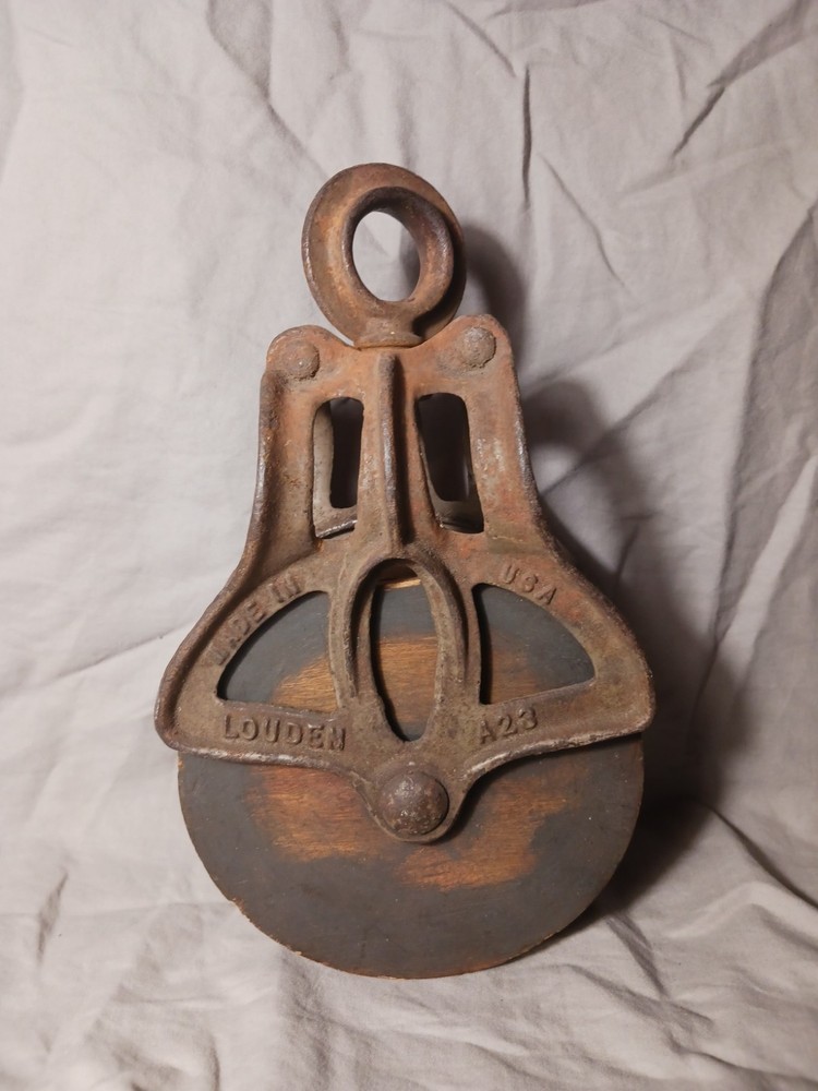 Antique block pulley. wood/cast iron. rustic