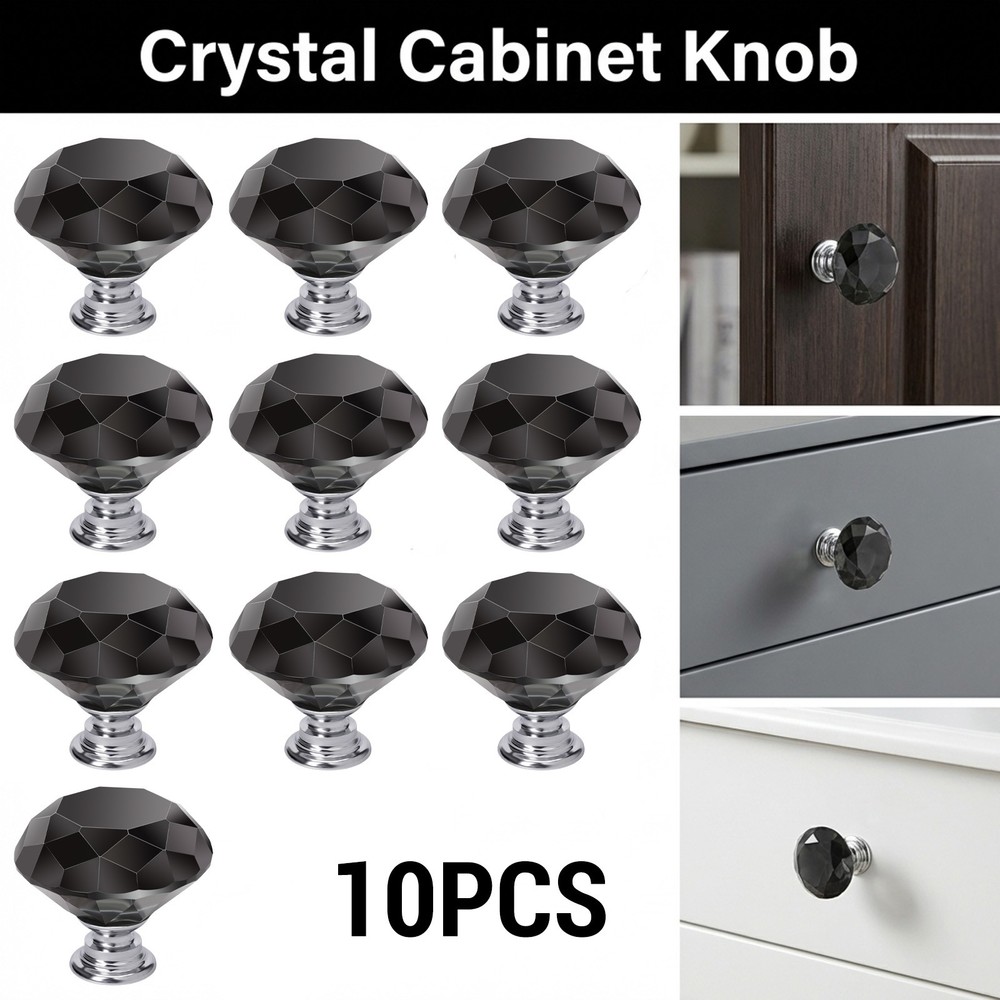 10Pcs Crystal Glass Cabinet Knob Diamond Shape 30mm Drawer Cupboard Handle Pull