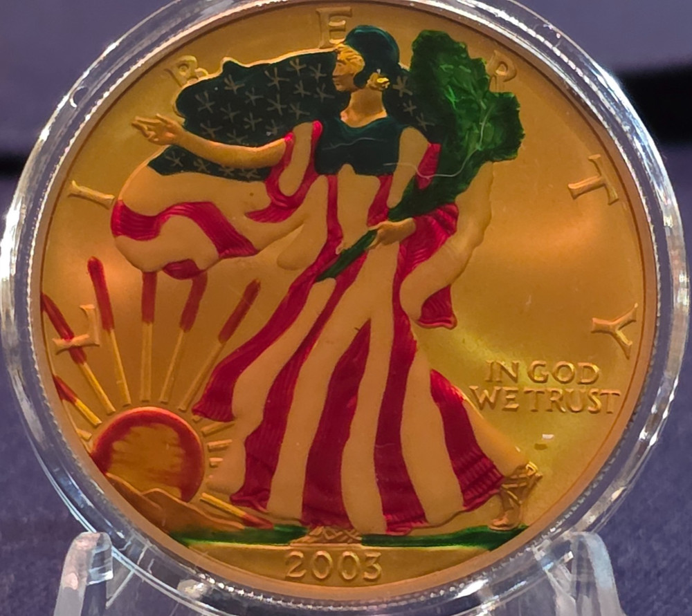 2003 Walking Liberty Silver Dollar Painted on the front Original Silver on Back