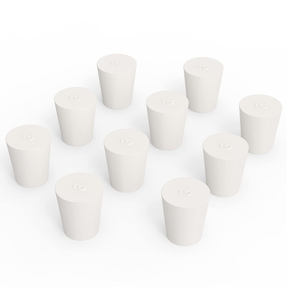 Solid Rubber Stoppers 10 Pack 3# White Tapered Lab Seal Rubber Stopper