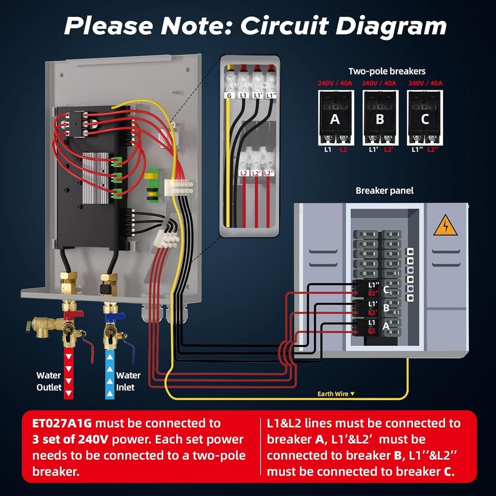 27,000W Tankless Water Heater Electric 240V 6.7 GPM Instant Hot for Whole House