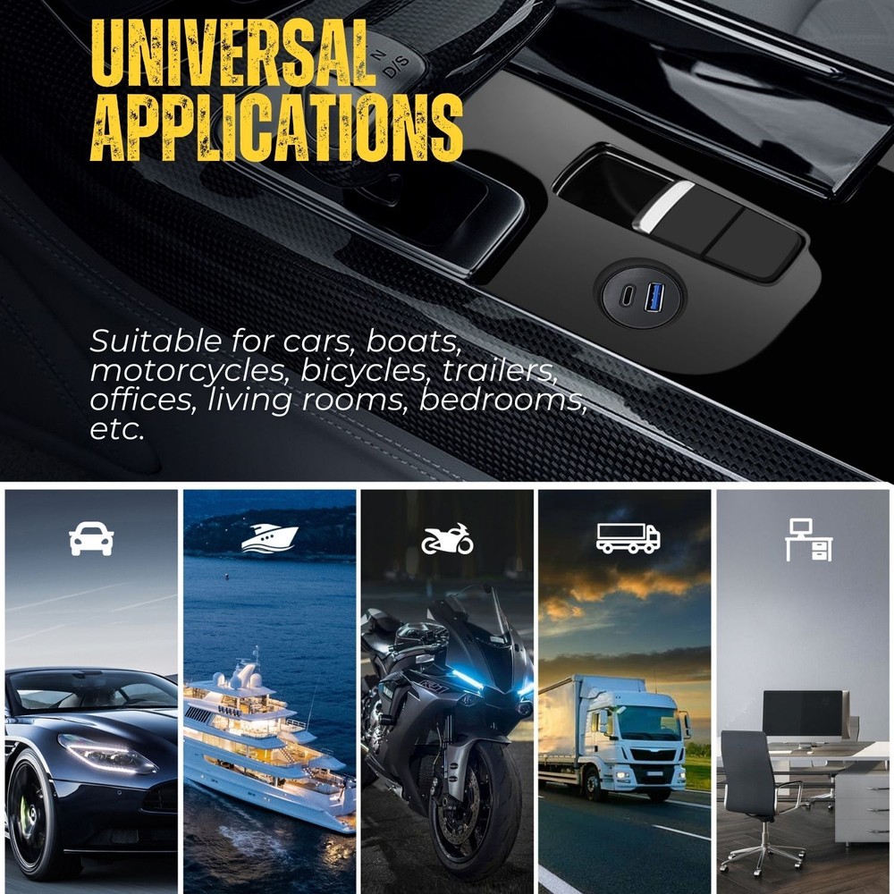 USB C + USB 3.0 Flush Mount Extension Cable for Car Dashboard Dash Panel 6ft 2M