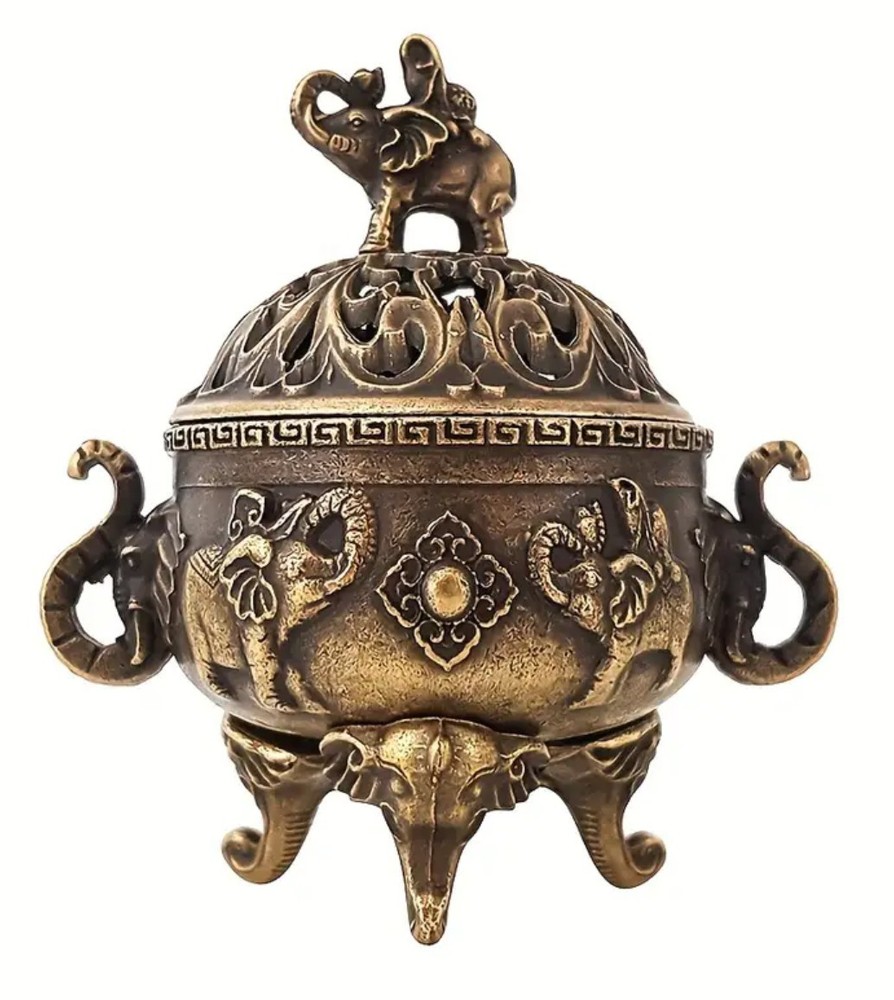 Antique Style Mini Copper Elephant Incense Burner