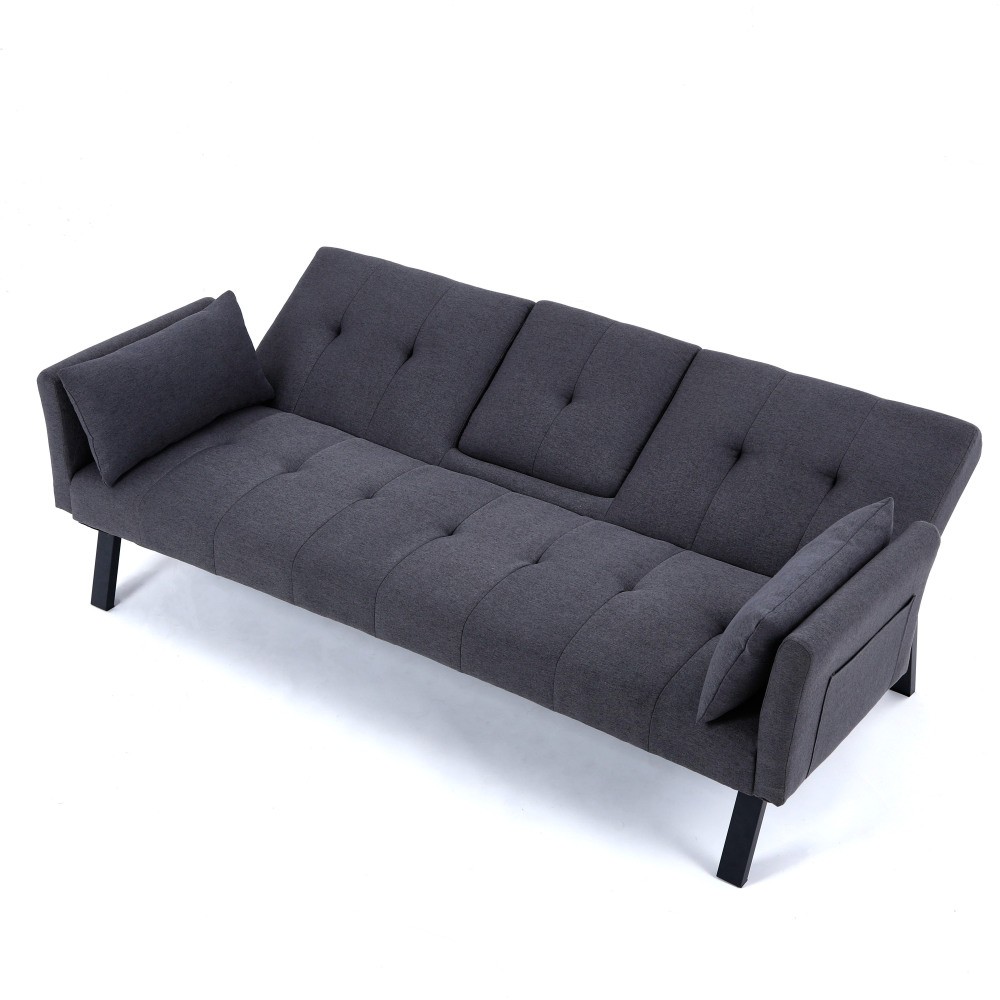 70-inch Multi-functional Cotton and Linen Sofa Bed, Foldable Side Storage