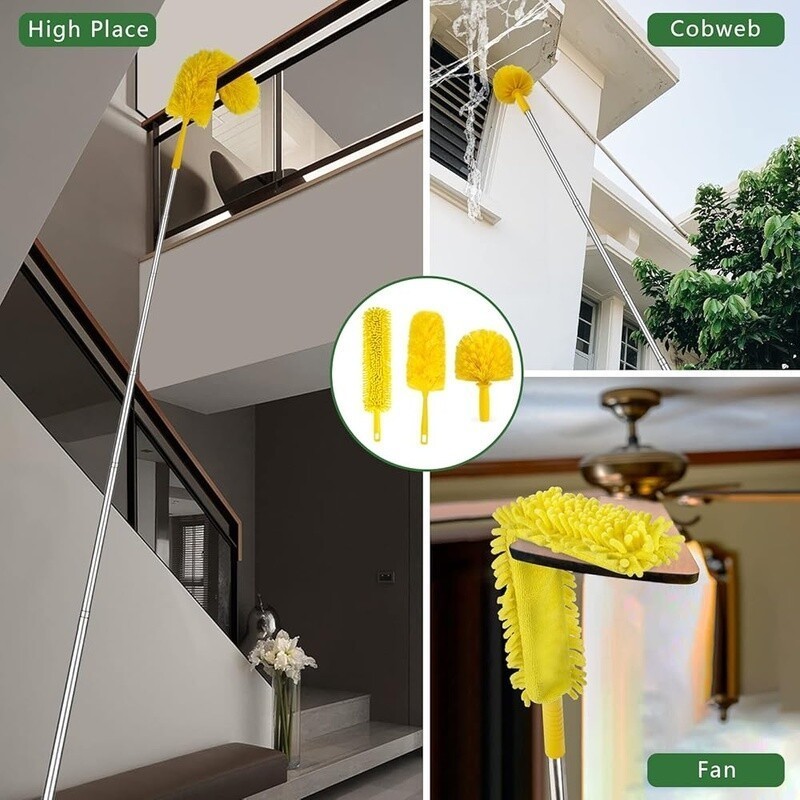17ft High Reach Duster Kit Extendable Pole Microfiber Cobweb Chenille Cleaning