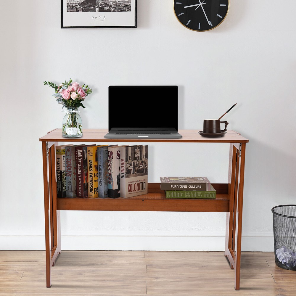 Foldable Bamboo Desk ?C Space-Saving Home Office Writing Workstation