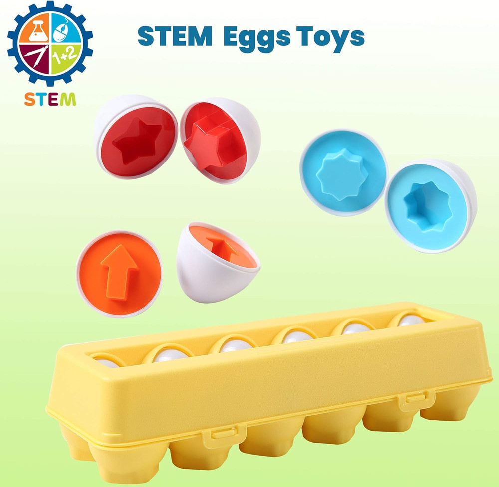 Fun Easter Egg Matching Toy Set (12 Eggs) - Toddler STEM Easter Basket Stuffers,