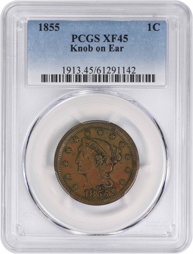 1855 Large Cent Knob on Ear EF45 PCGS