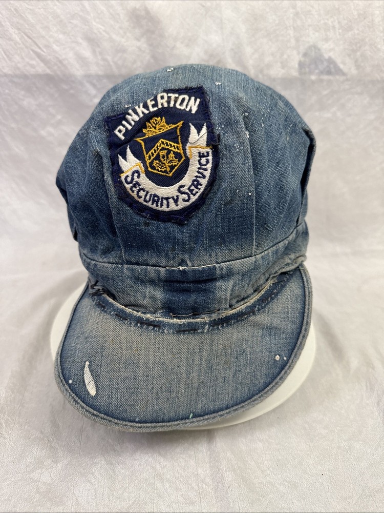 VINTAGE DENIM  Handmade Cap With Pinkerton Security Service Patch