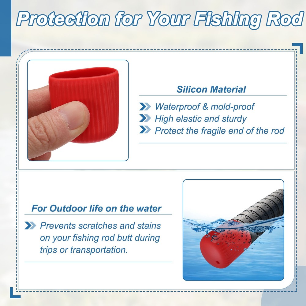 Fishing Rod Butt Cushion, Cap End Protector 2 Pack & 1 Size & Silicone & Red