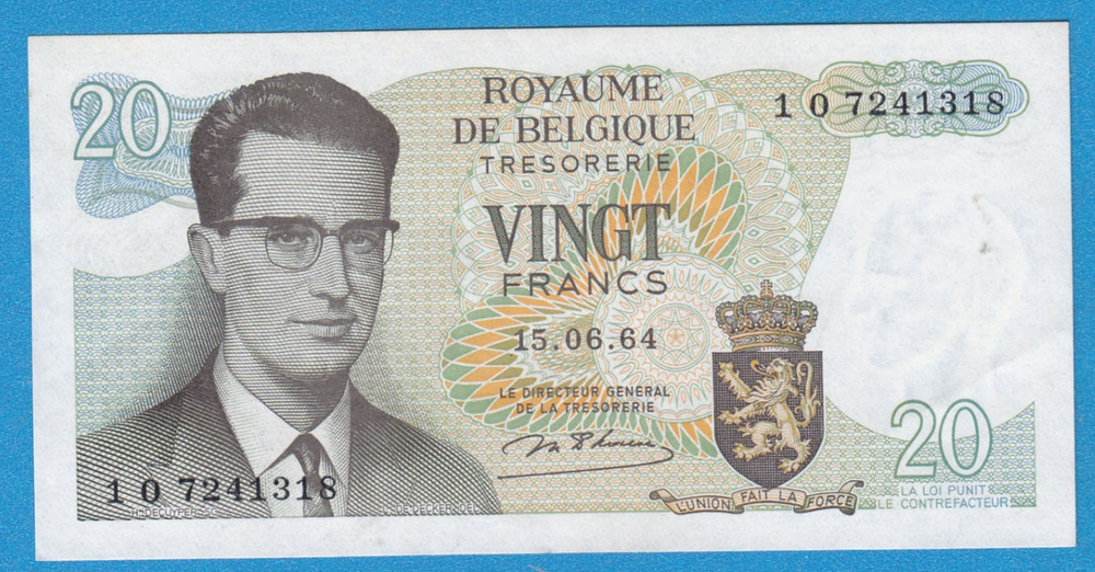 1964 Belgium 20 Francs Note