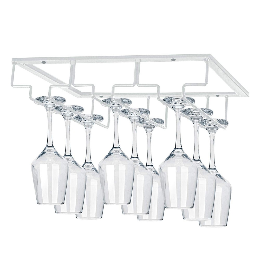 MOCOUM Wine Glass Rack, 3 Rows, White, Under Cabinet, Stemware Hanger, 1 Pack