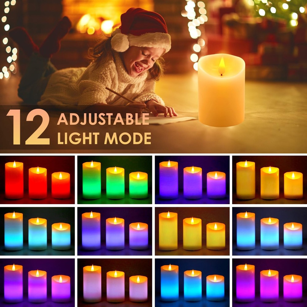 Flameless Led Candles Light, Aled Light 3 Pack Warm White Plus Multico