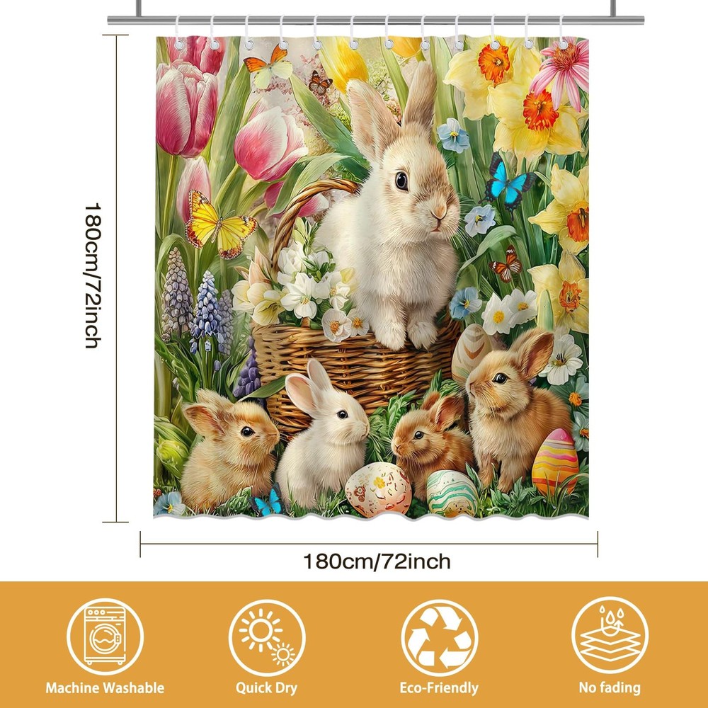Easter Bunny Shower Curtain Spring Floral Easter Eggs Cute Rabbit Bathroom Sh