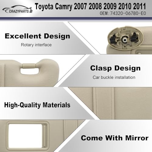 Driver Left Side Sun Visor Without Light Compatible with Beige(Left Driver)