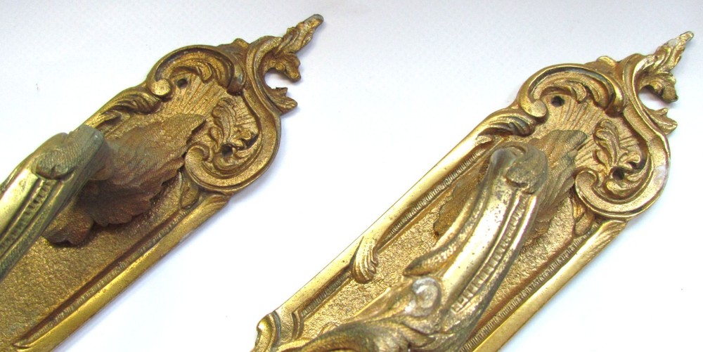 Antique Victorian Rococo Brass Door Pull Handles x 3