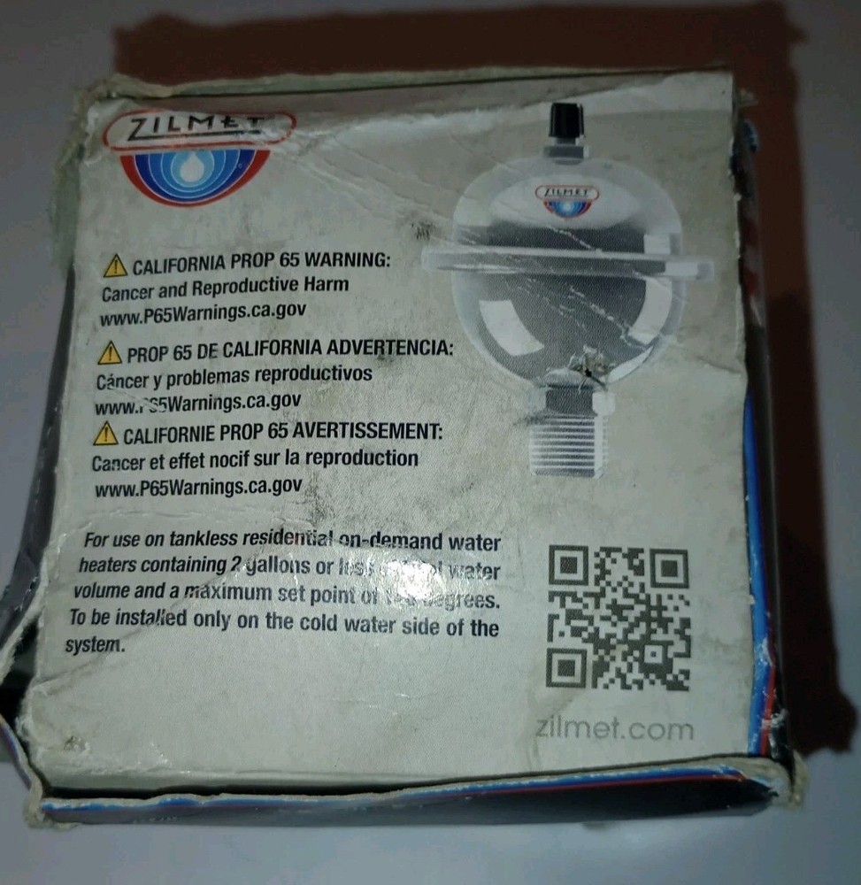 ZILMET ZEP1 - TANKLESS WATER HEATER EXPANSION TANK, 1/2" CONNECTION, NEW