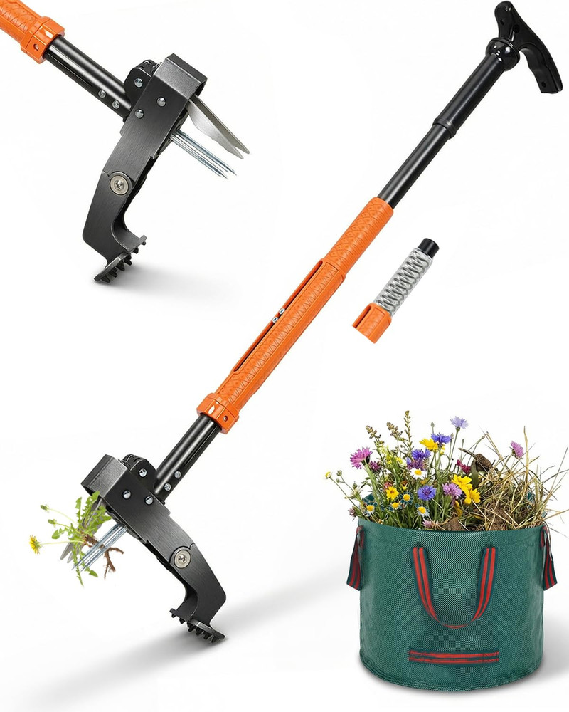 Stand up Weed Puller Tool with 36-46 Inch Adjustable Long Handle and 50L Garden