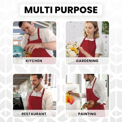 Adjustable Bib Apron - 100% Polyester, Water-Resistant, Pockets & Long Ties
