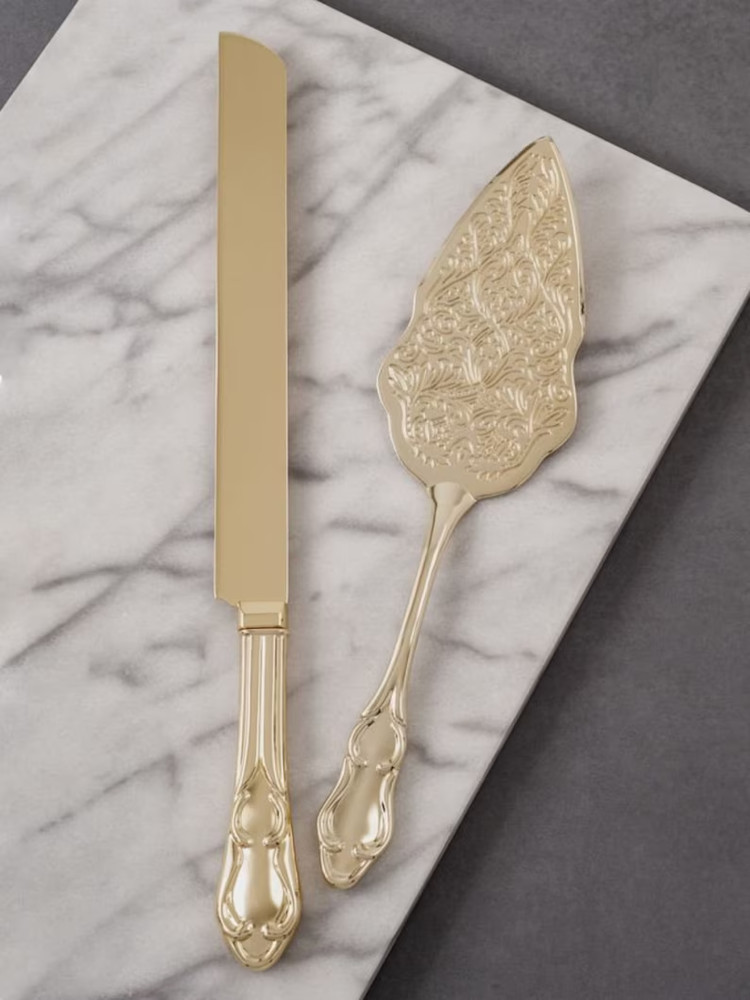 2 Piece Gold Wedding Cake Cutting Set - Keepsake Knife & Server 50th Anniversary