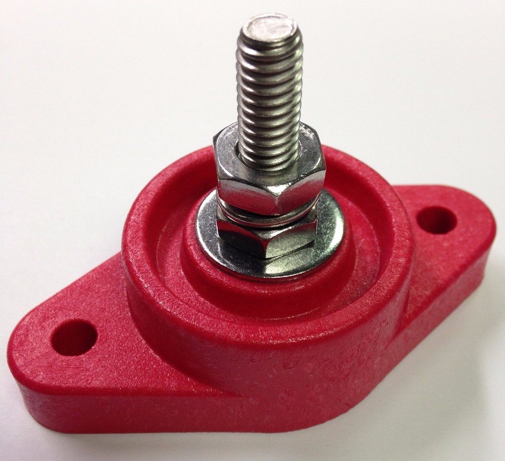 Large Red Power Junction Post Insulated Terminal Block 5/16 inch Stud Stainless