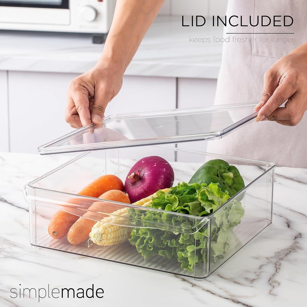SIMPLEMADE Clear Refrigerator Organizer Bins with Lids - Stackable 3