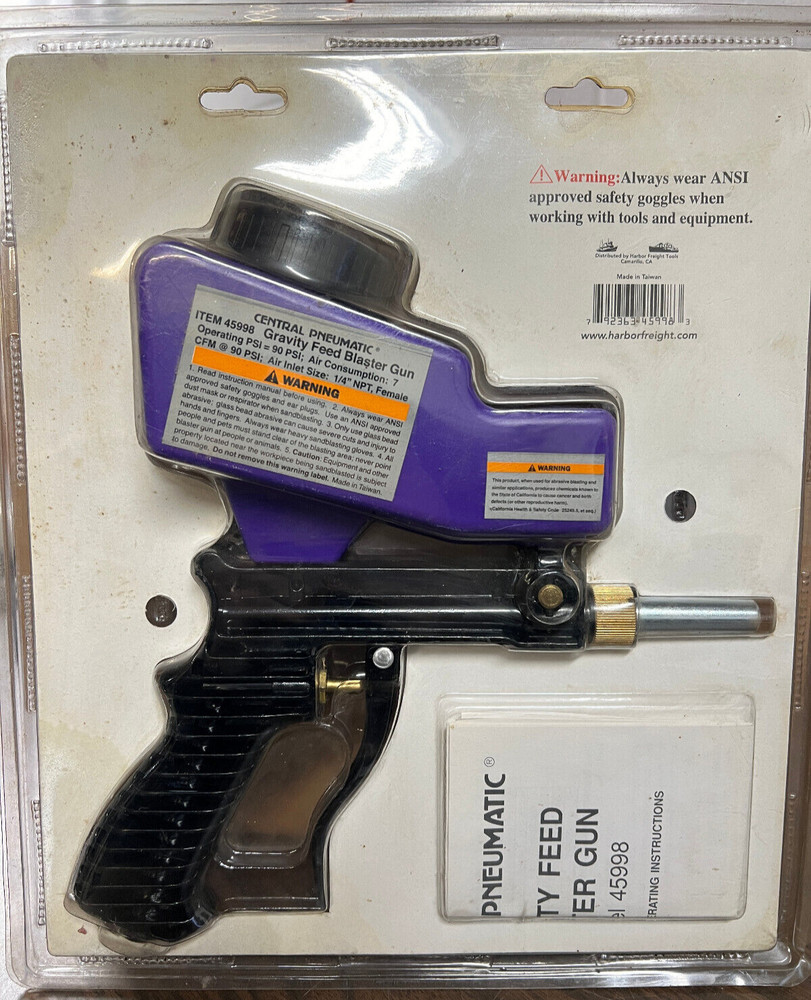 CENTRAL PNEUMATIC SAND BLASTER 45998 GRAVITY FEED ABRASIVE BLASTER TOOL (A2)