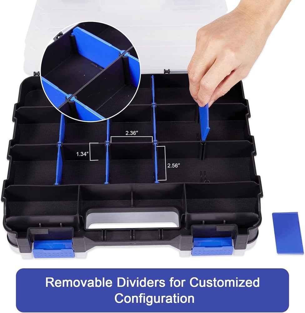 34-Compartment Parts Organizer Storage Box, Double-Sided, 2 Pack - Durable & ...