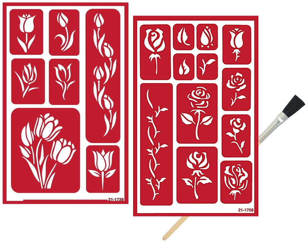 2 Glass Etching Wedding Stencils - Reusable Etch Template - Rose, Tulip Stenc...