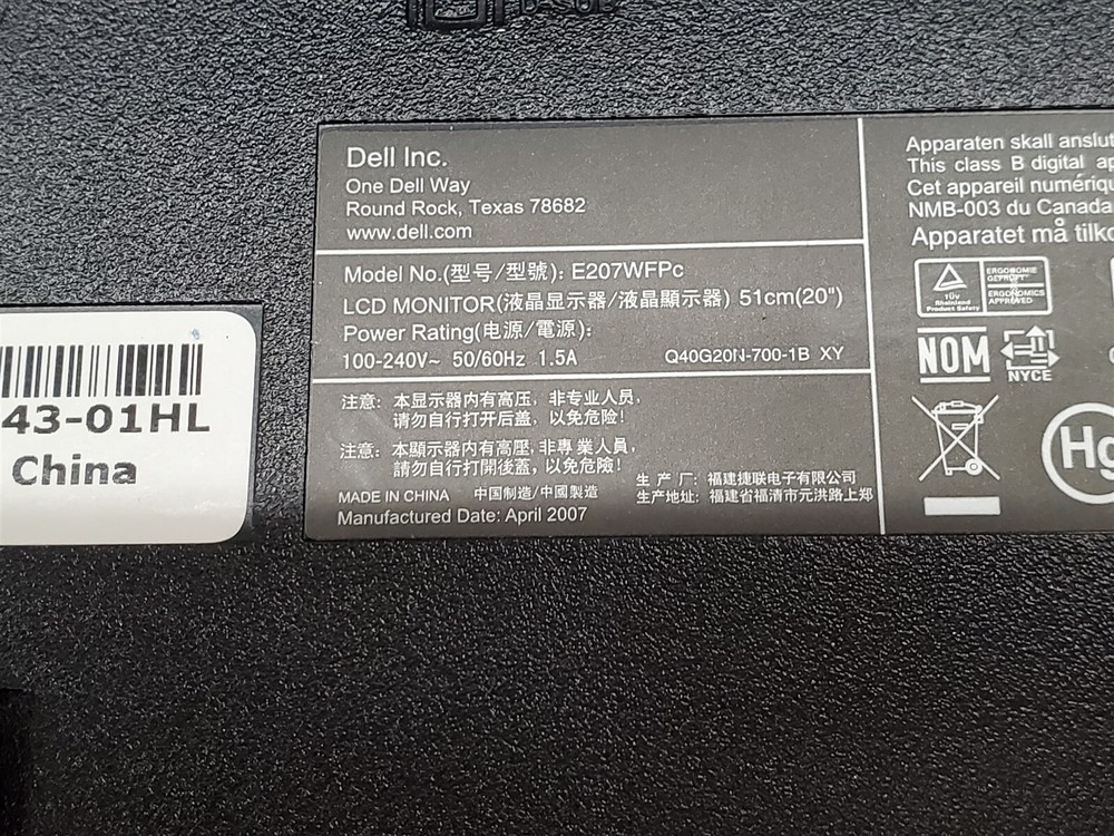 ⭐️⭐️⭐️⭐️⭐️ Computer Monitor Dell E207WFPc 20"