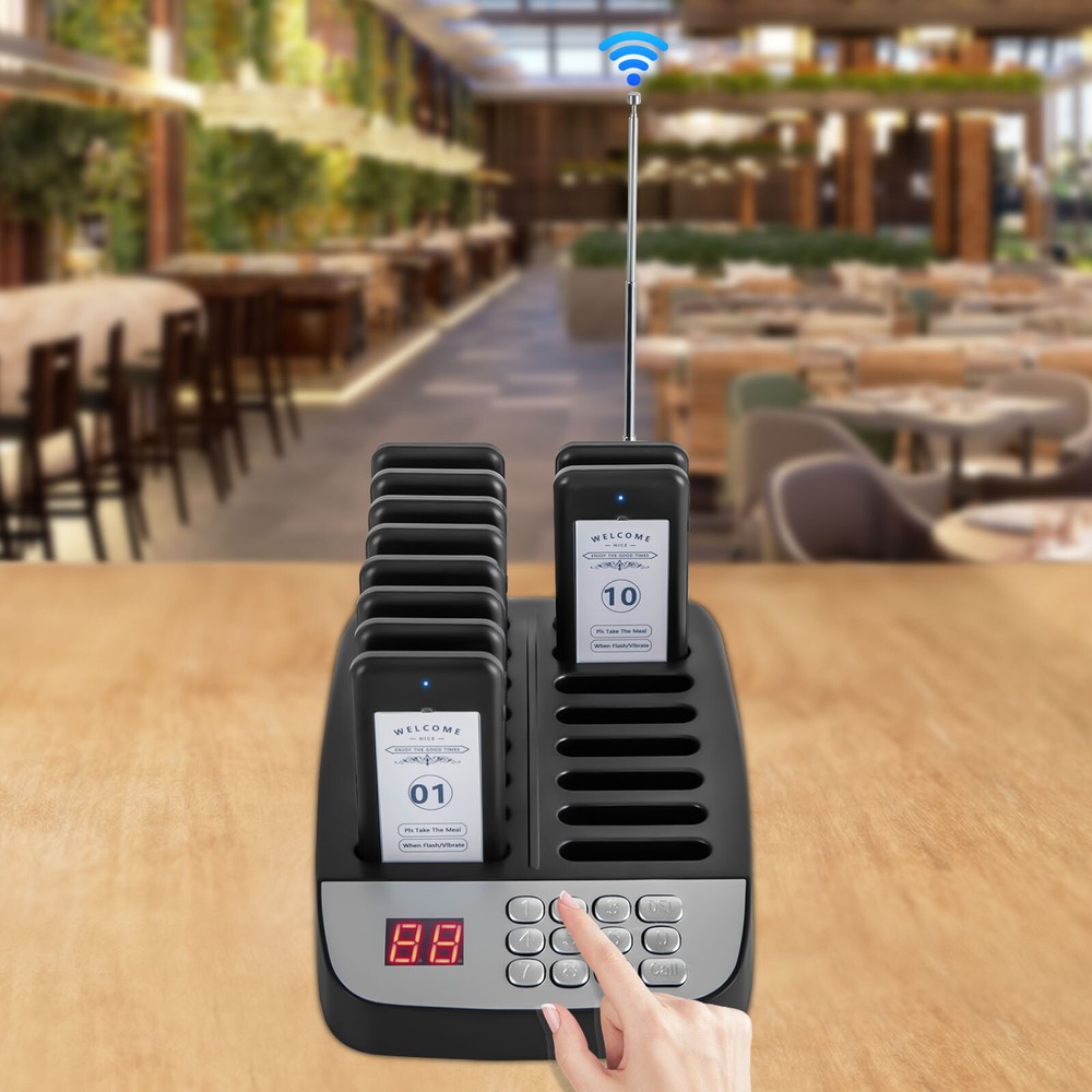 Restaurant Wire-less Pager Calling System 10Buzzer Queuing Calling Pager Waiters