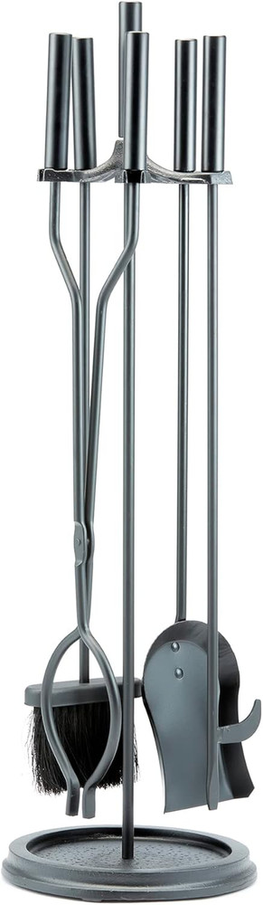 Sleek 5-Piece Black Fireplace Tool Set for a Cozy Home Atmosphere