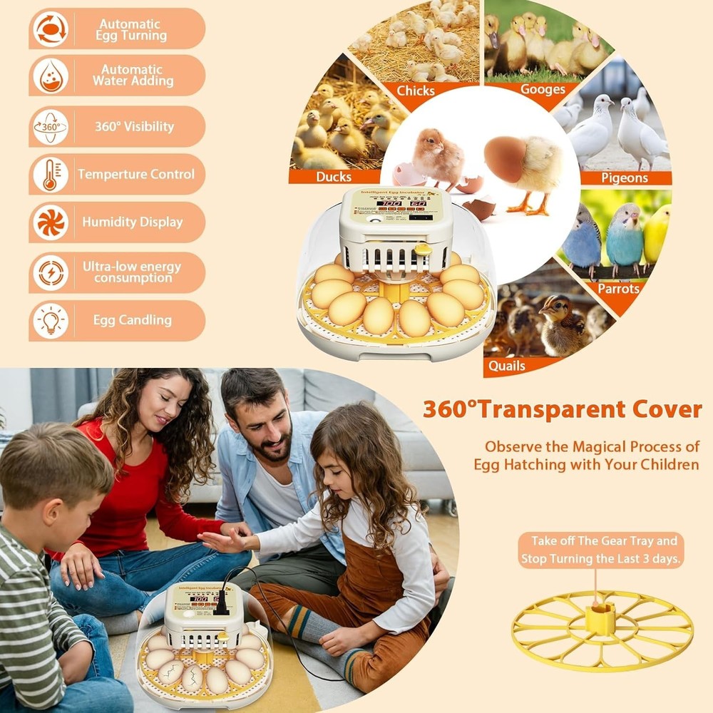 12 Egg Incubator with Auto Egg Turning Humidity & Temperature Control