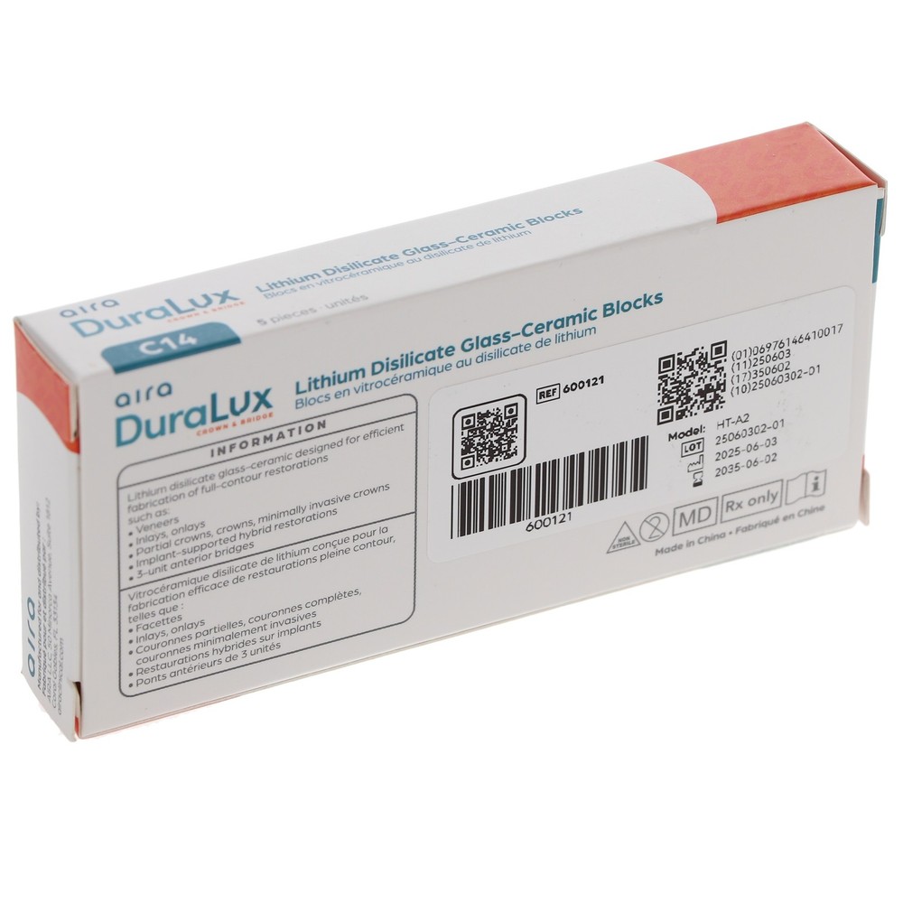 Aira 600121 DuraLux IPS e.max Type Blocks CAD inLab HT A2 C14 5/Pk