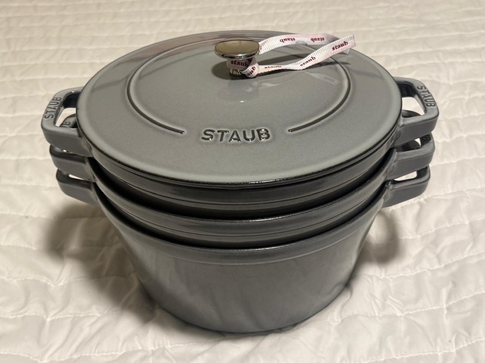 Staub Cast Iron 4-pc Stackable Set, Graphite Grey