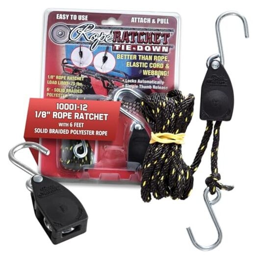 1/8" Hanger Rope Tie Down with 6' Solid Braided Polypropylene, Ideal for 1/8“