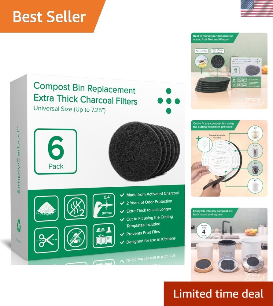 Compost Bin Filters 6 Pack Extra Thick Activated Charcoal Universal Size