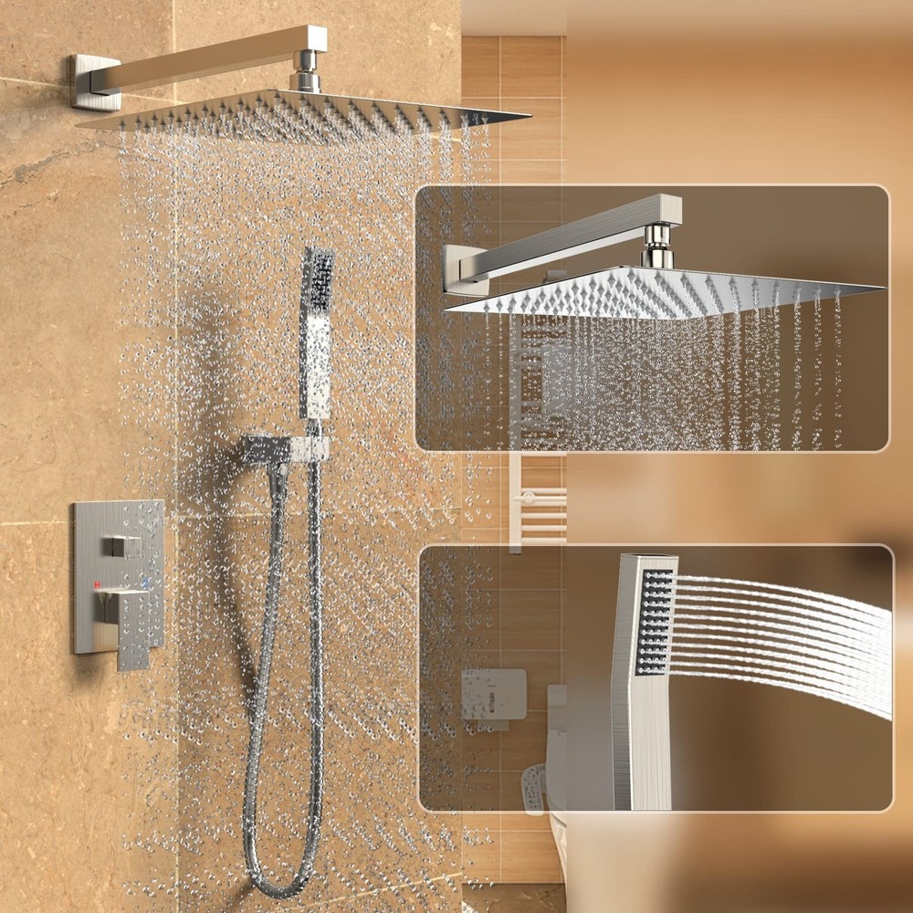 Rain Shower System 12 Inches Shower Head with Handheld Combo Set for Bathroom...