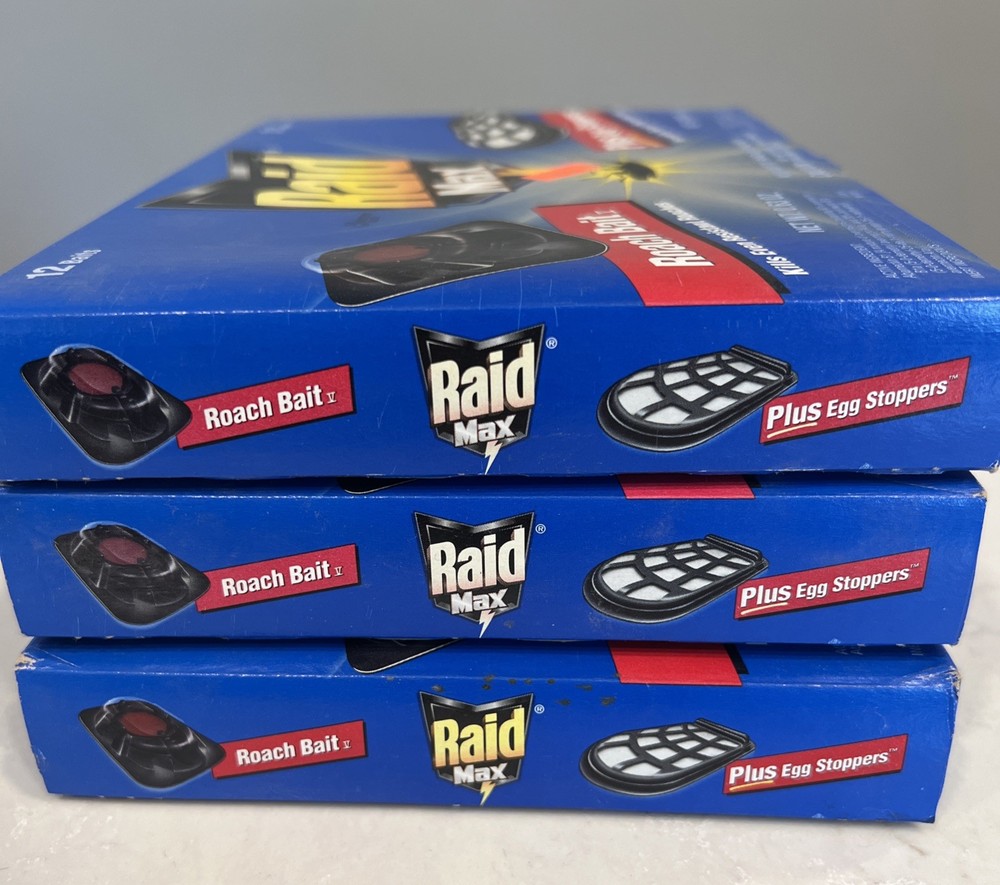 RAID Small Roach Bait Double Control - 36 Baits PLUS 9 Egg Stoppers Lot Of 3 Box