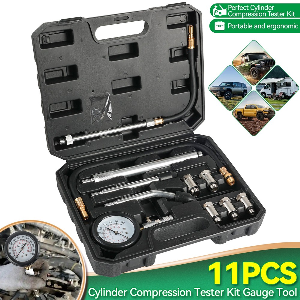 11Pc Cylinder Compression Gauge Tester Kit Gas Engine Diagnostic Testing Tool US