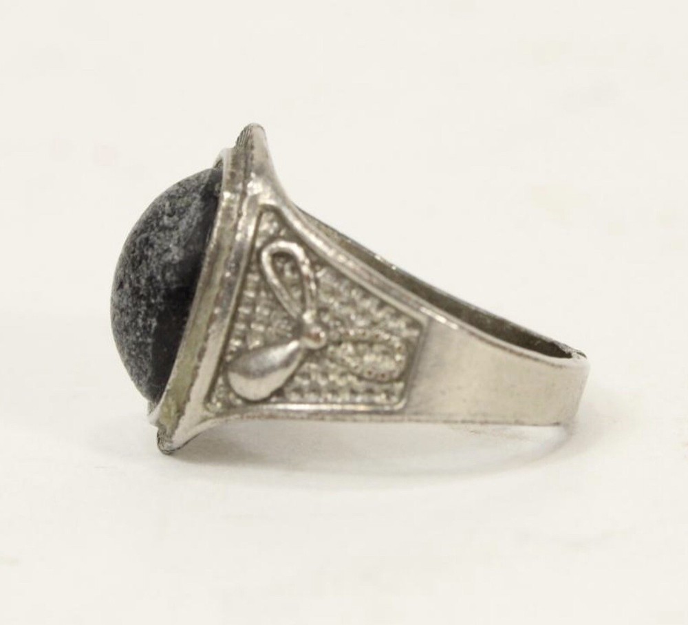Huge Vintage Silvered Ring Ottoman Empire Style Decorations Old Cabochon