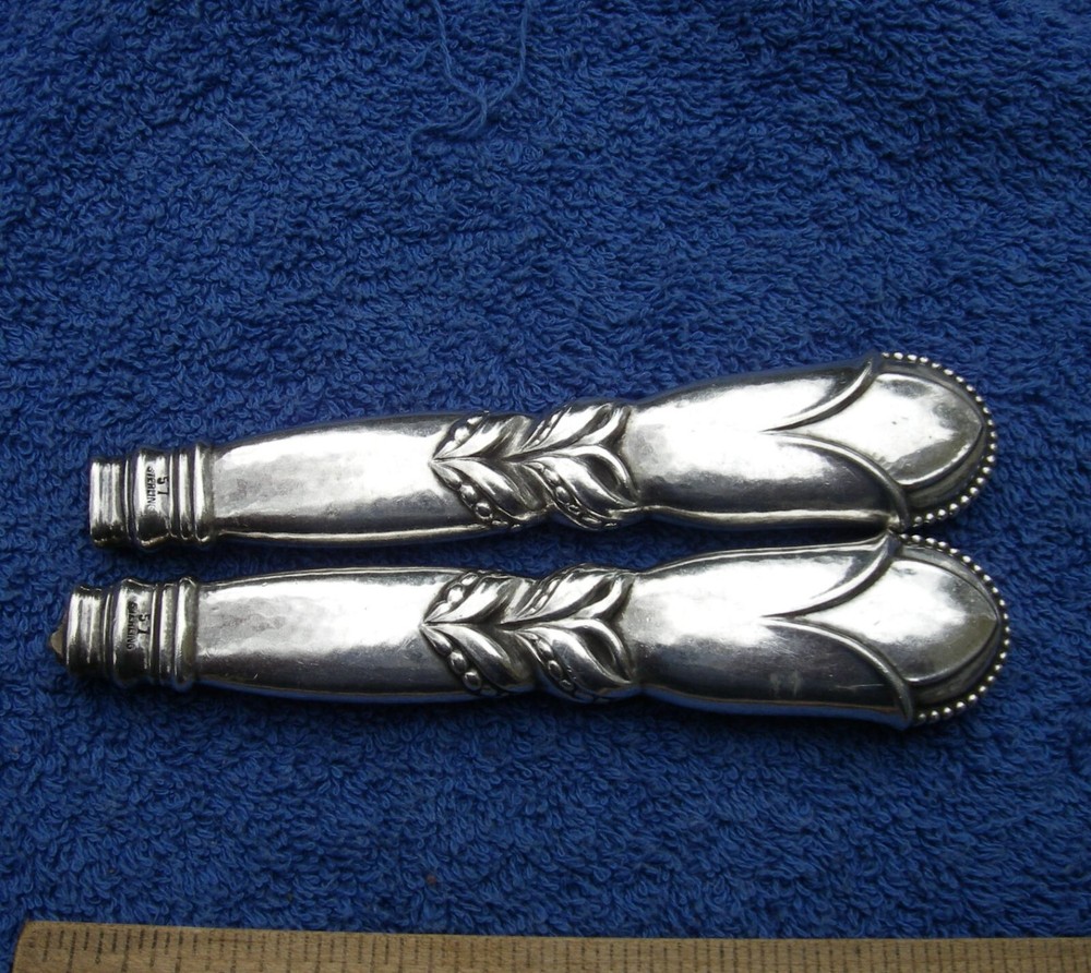 Pair GEORG JENSEN Denmark Sterling #57 Pattern SERVER HANDLES-Early GI Mark