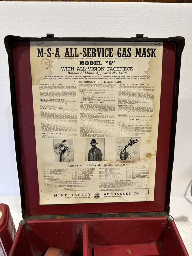 Vintage Mining MSA All Service Gas Mask With Case And Instructions Model 5
